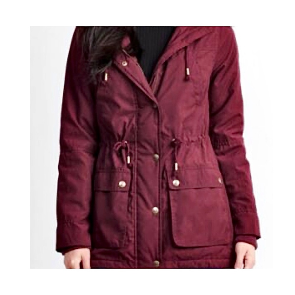 AEROPOSTALE — PRINCE & FOX, SMALL BURGUNDY FUR-LINED WINTER COAT, UTILITY JACKET - Picture 1 of 14